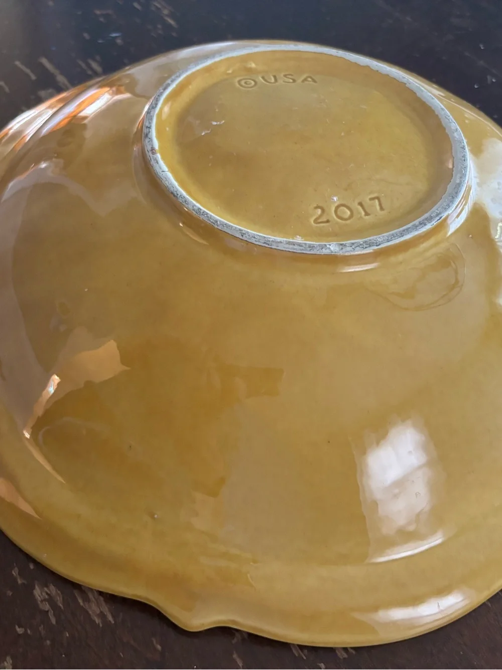 Vintage 14-3/8” California Pottery harvest gold pasta/serving ceramic bowl